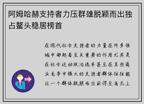 阿姆哈赫支持者力压群雄脱颖而出独占鳌头稳居榜首